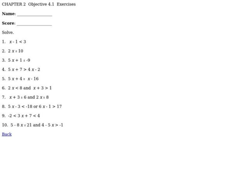 Inequalities Worksheet