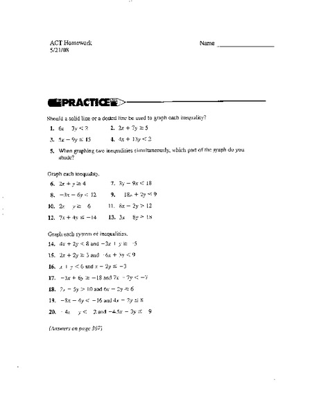 Inequalities Worksheet