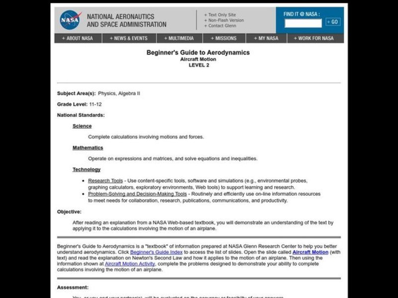 Aircraft Motion Lesson Plan