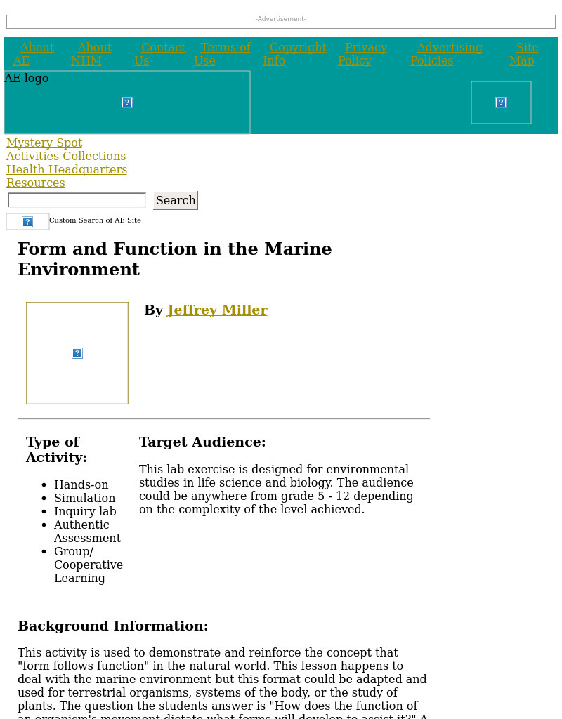 Form and Function in the Marine Environment Lesson Plan