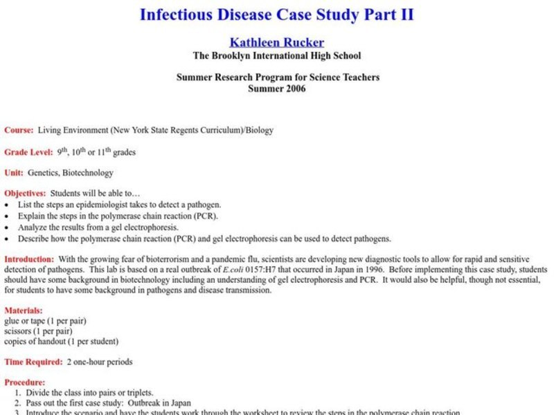 Infectious Disease Case Study Lesson Plan