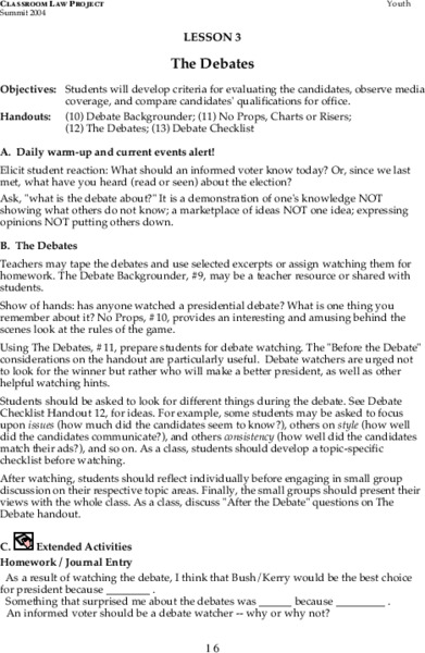 The Debates Lesson Plan