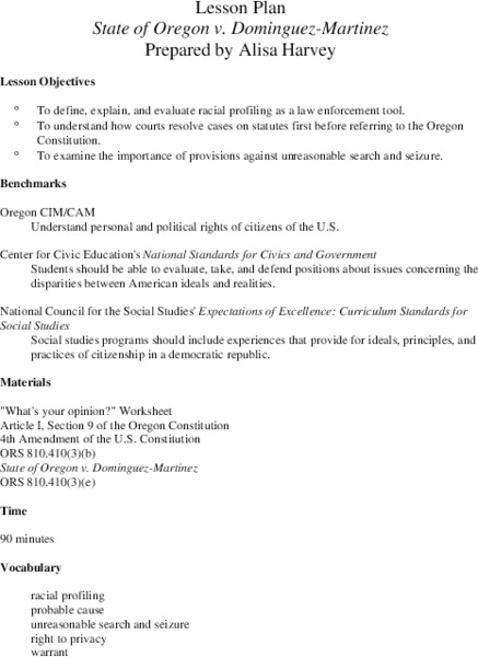 State of Oregon v. Dominguez-Martinez Lesson Plan
