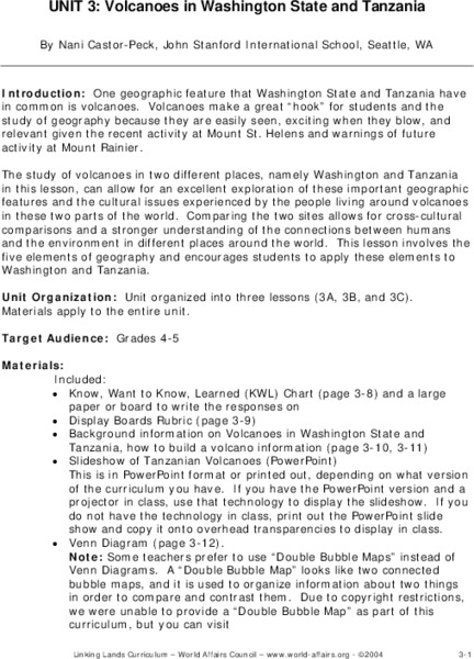 Volcanoes in Washington State and Tanzania Lesson Plan