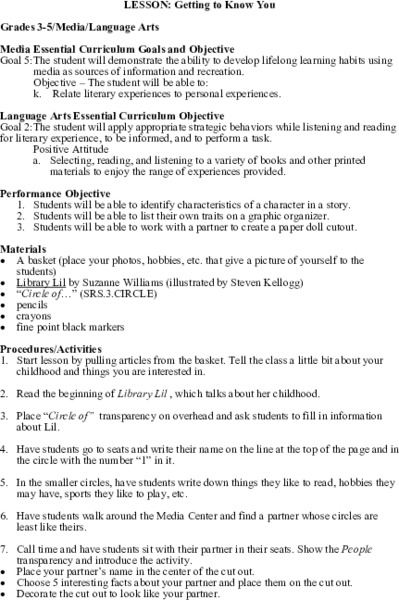 Getting to Know You Lesson Plan