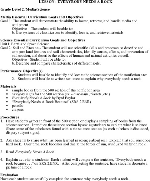 Everybody Needs a Rock Lesson Plan