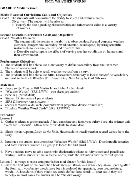 Weather Words Lesson Plan