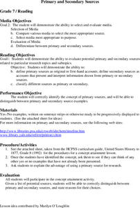 Primary and Secondary Sources Lesson Plan