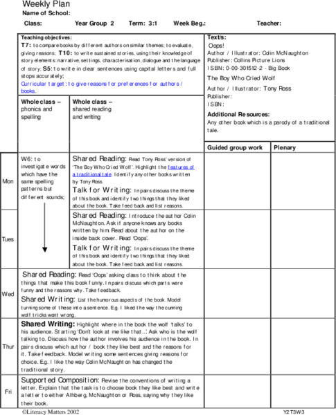 The Boy Who Cried Wolf Lesson Plan