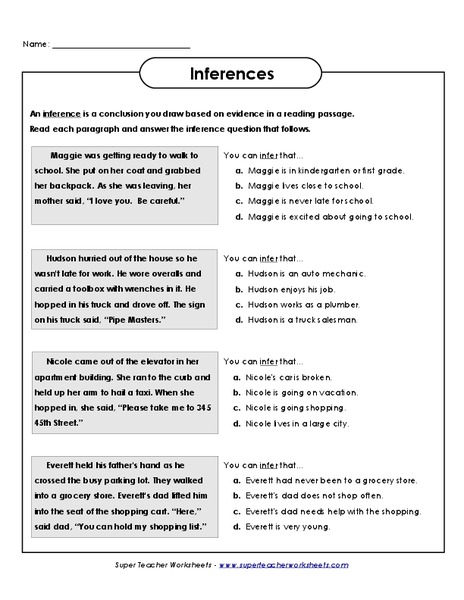 Inferences Worksheet