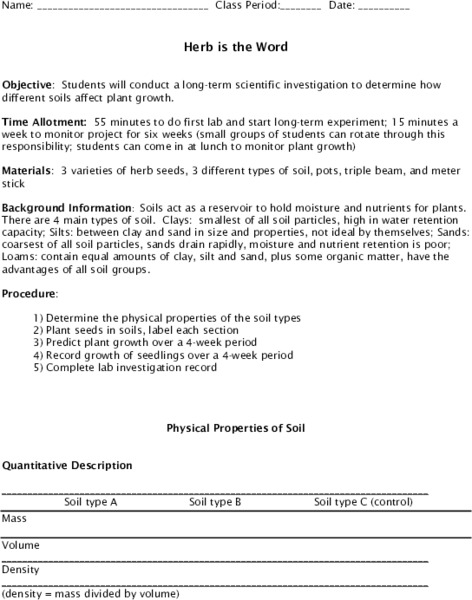 Herb is the Word Lesson Plan