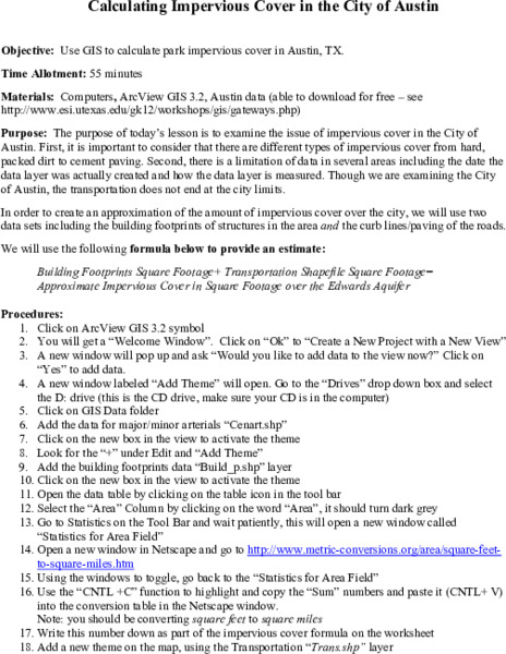 Calculating Impervious Cover in the City of Austin Lesson Plan