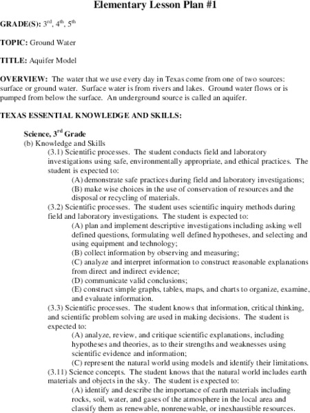 Aquifer Model Lesson Plan