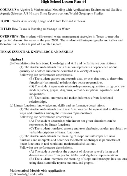 How Texas is Planning To Manage Its Water Lesson Plan