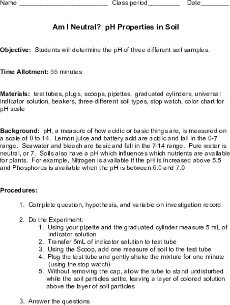 Am I Neutral? pH Properties in Soil Lesson Plan