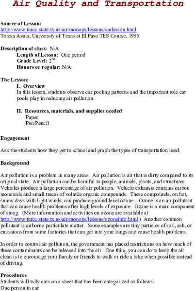 Air Quality and Transportation Lesson Plan