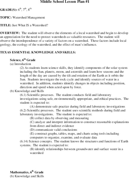 Watershed Management Lesson Plan