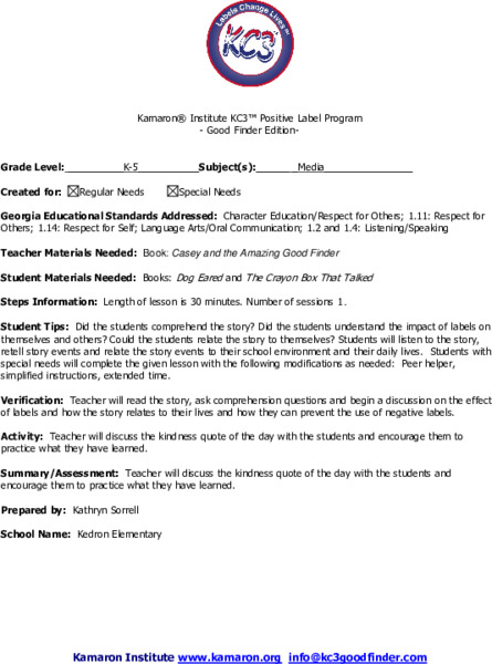 Casey and the Amazing Good Finder Lesson Plan