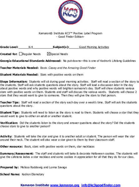 Good Morning Activities Lesson Plan