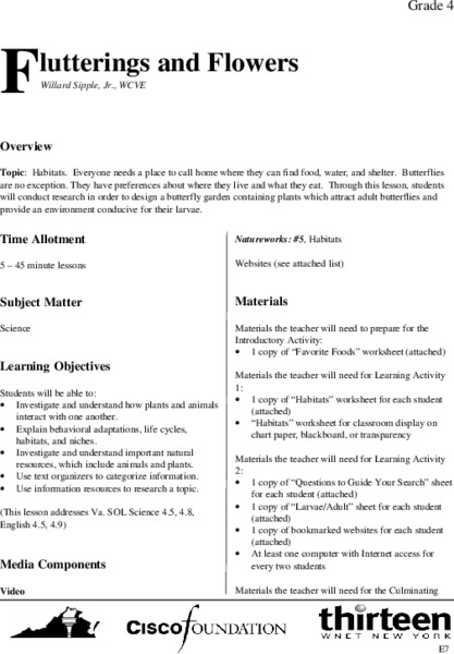 Flutterings and Flowers Lesson Plan