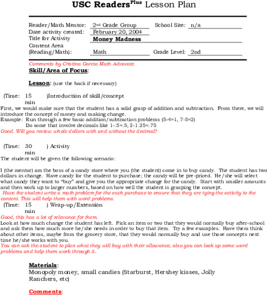 Money Madness Lesson Plan