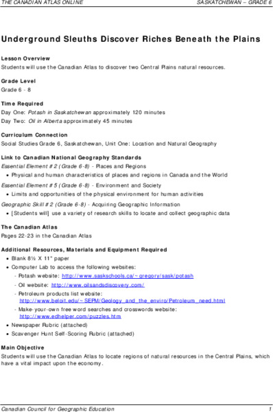 Underground Sleuths Discover Riches Beneath the Plains Lesson Plan