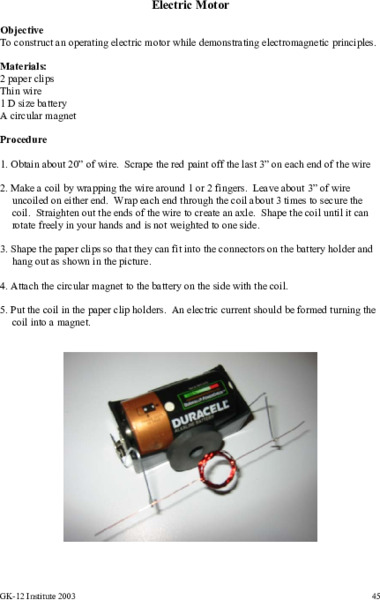 Electric Motor Lesson Plan