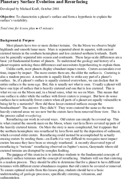 Planetary Surface Evolution and Resurfacing Lesson Plan