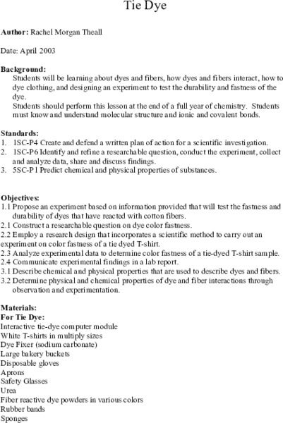 Tie Dye Lesson Plan