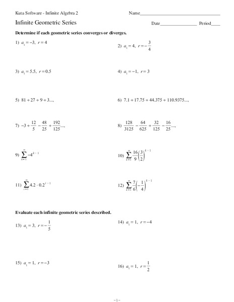 Infinite Geometric Series Worksheet