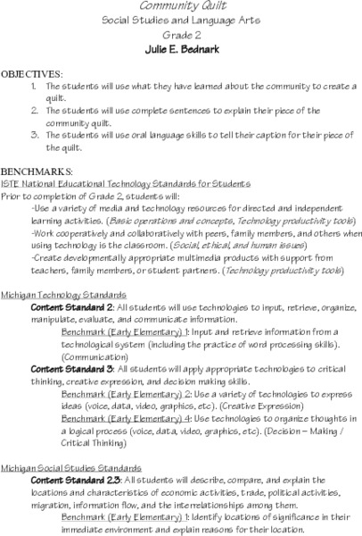 Community Quilt Lesson Plan