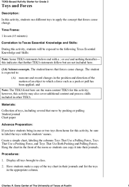 Toys and Forces Lesson Plan