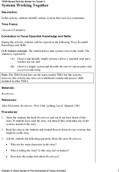 Systems Working Together Lesson Plan