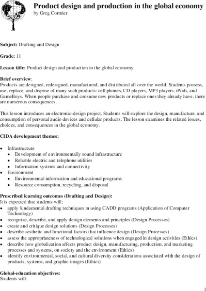 Product Design and Production in the Global Economy Lesson Plan