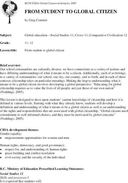 FROM STUDENT TO GLOBAL CITIZEN Lesson Plan