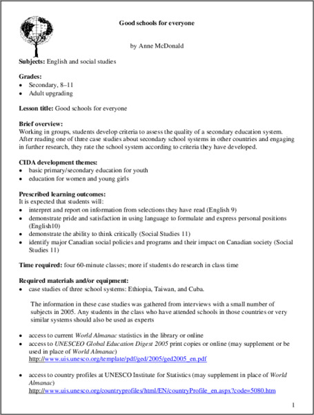 Good Schools For Everyone Lesson Plan