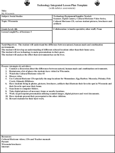 Wisconsin Lesson Plan