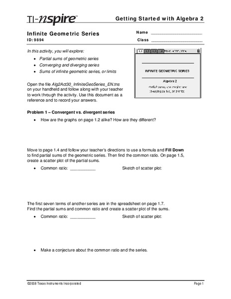 Infinite Geometric Series Lesson Plan