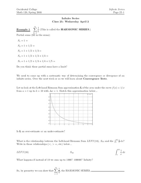Infinite Series Worksheet