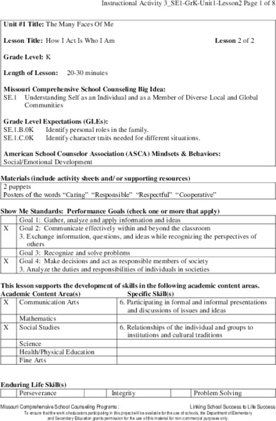 How I Act Is Who I Am Lesson Plan