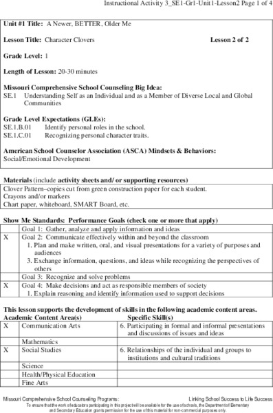 Character Clovers Lesson Plan