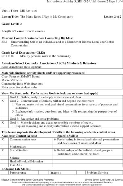 The Many Roles I Play in My Community Lesson Plan