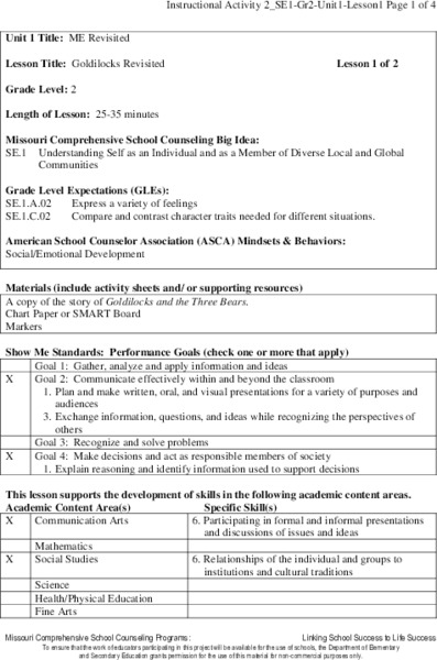 Goldilocks Revisited Lesson Plan