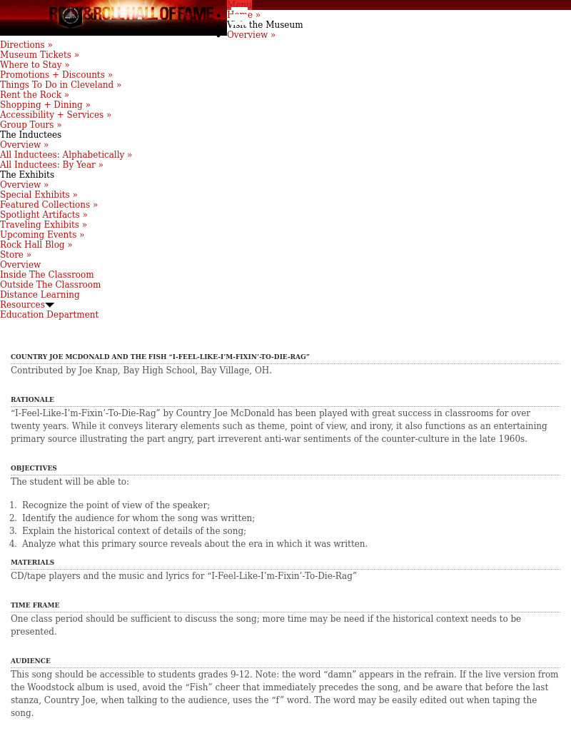 Using Rock as Primary Source Material Lesson Plan