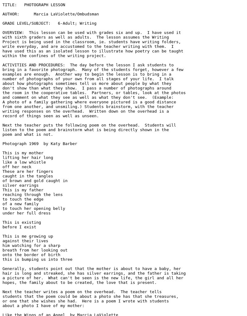 Photograph Lesson Lesson Plan