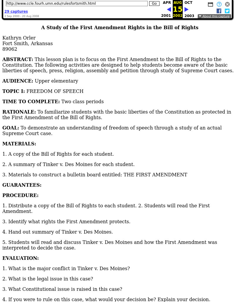 A Study of the First Amendment Rights in the Bill of Rights Lesson Plan
