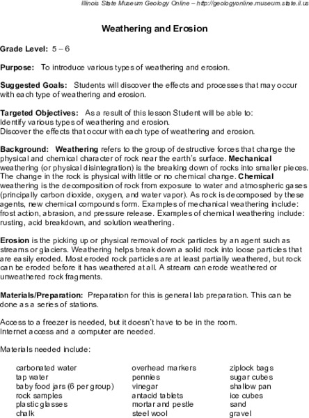 Weathering and Erosion Lesson Plan