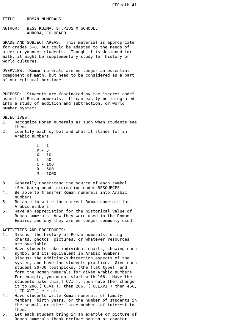 Roman Numerals Lesson Plan