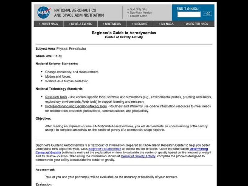 Center of Gravity Problem Set Lesson Plan