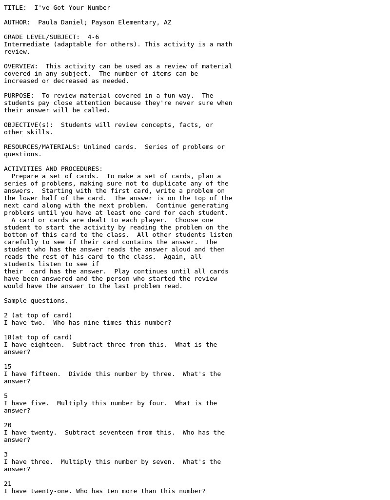 I've Got Your Number Lesson Plan